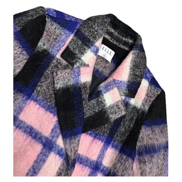 ELLE Aubry Plaid WOOL Faux Mohair Luxury Designer Pink Winter Glam Coat Size 4 - Picture 3 of 5